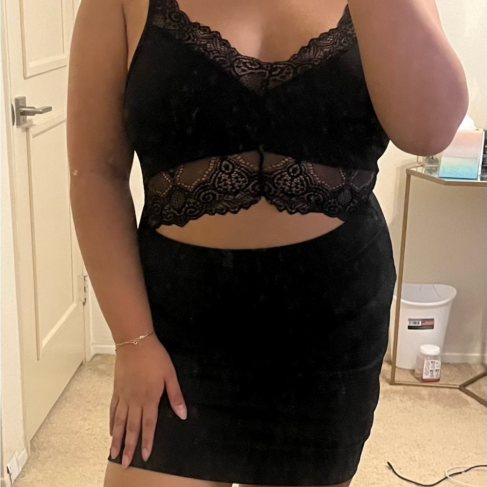 Black Lace Cut Out Mini Dress - Windsor Size M